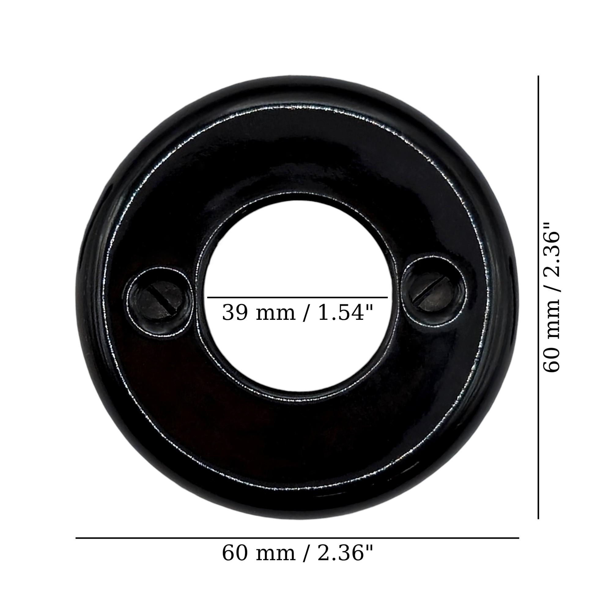 black porcelain dimmer switch cover, flush-mount, measurements