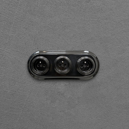 Triple black French porcelain socket, flush-mount
