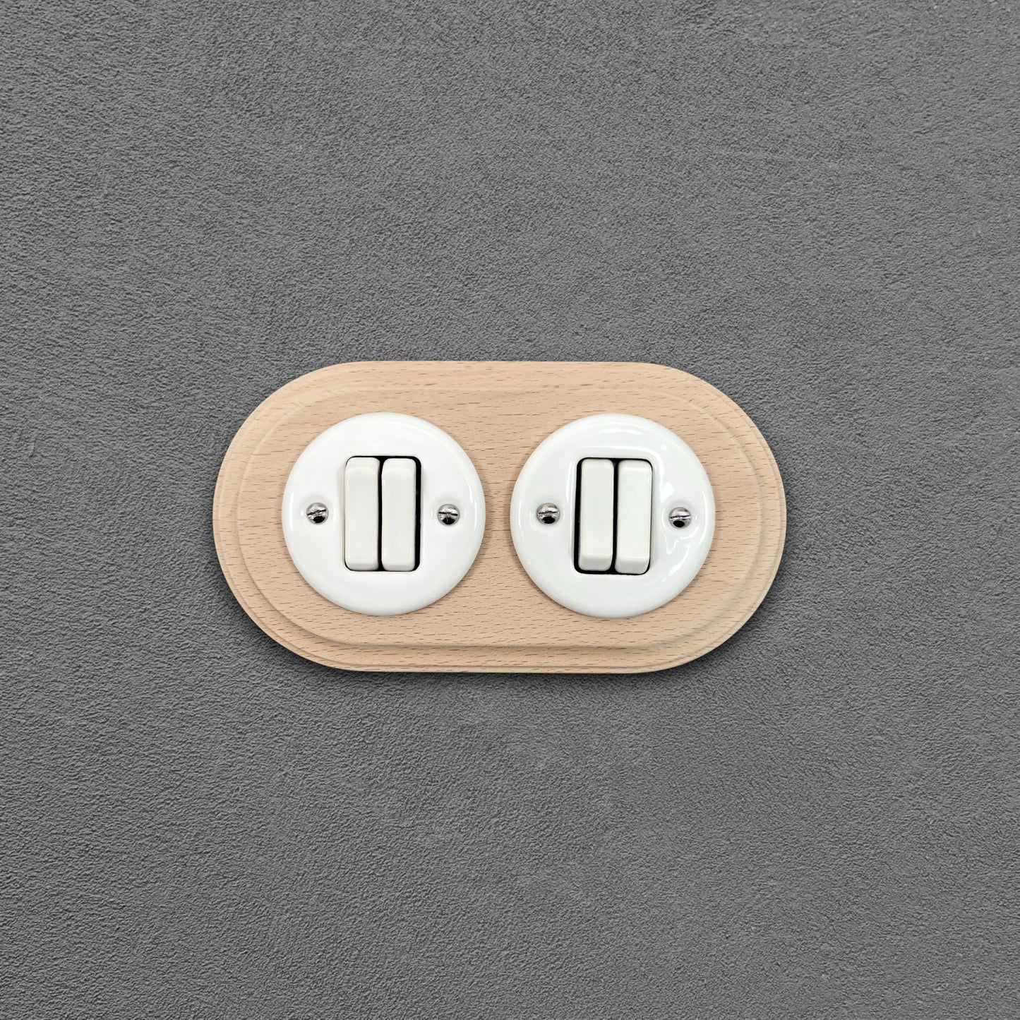 double white porcelain 2gang2way light switch wood frame, flush-mount