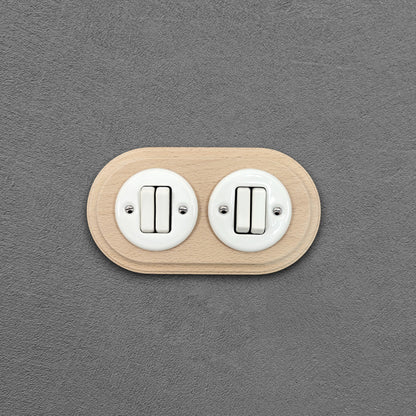 double white porcelain 2gang2way light switch wood frame, flush-mount