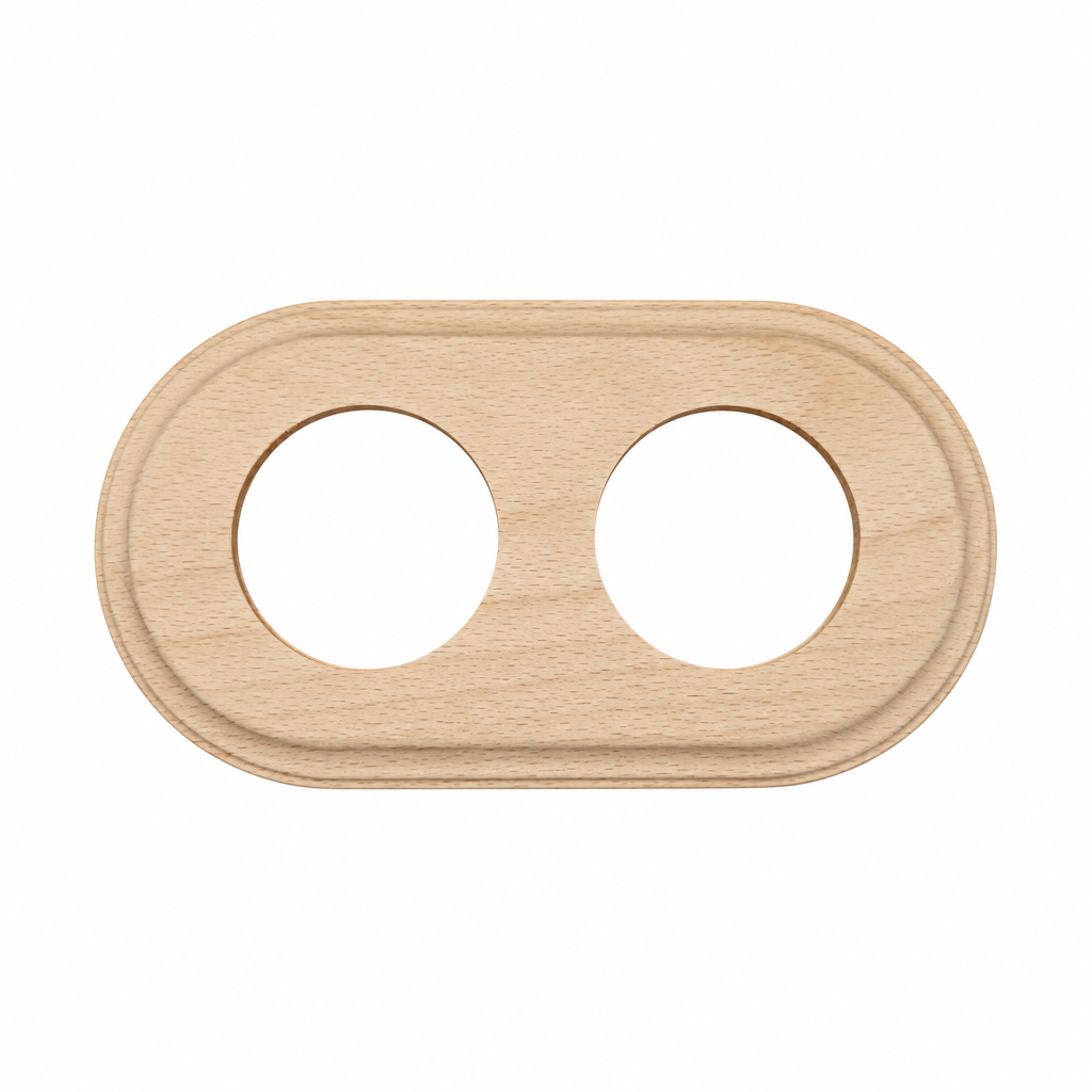 Flush Mount Socket and Switch Double Frame in Natural Wood For UK Series