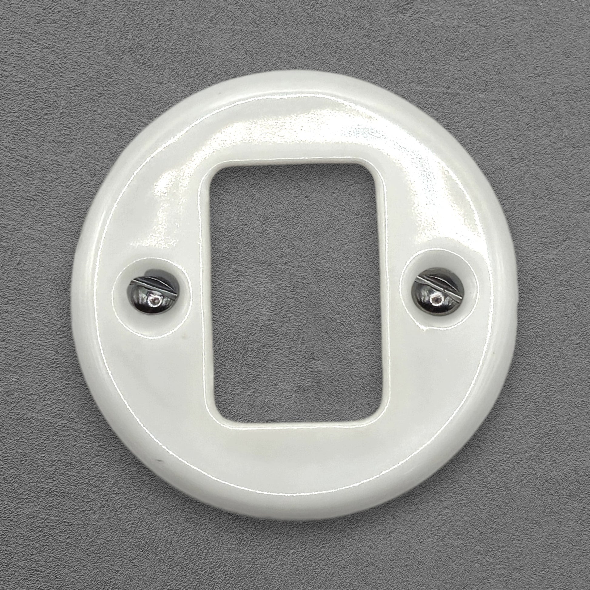 white porcelain 2-gang light switch cover, flush-mount, front