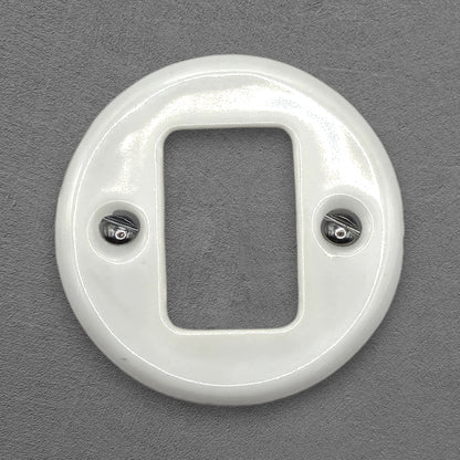 white porcelain 2-gang light switch cover, flush-mount, front