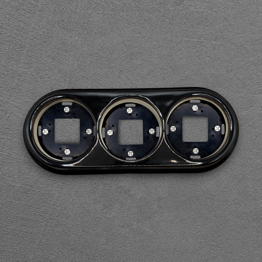 Surface Mount Socket and Switch Triple Frame in Black Porcelain