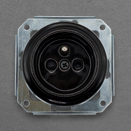 Power Socket Insert Porcelain Loft Retro Electrical French Flush-Mounting Vintage Cottage Ceramic Black