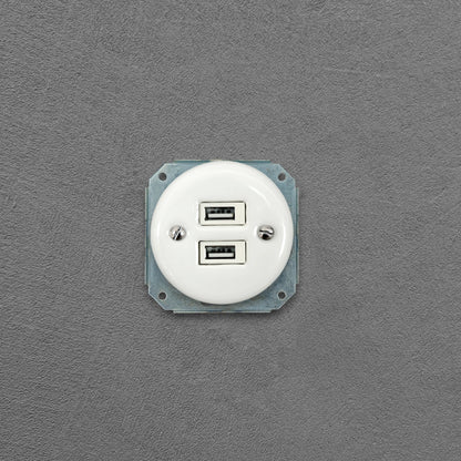 Power Socket Insert Porcelain Loft Retro USB Charging Socket Flush-Mounting Vintage Cottage Ceramic White