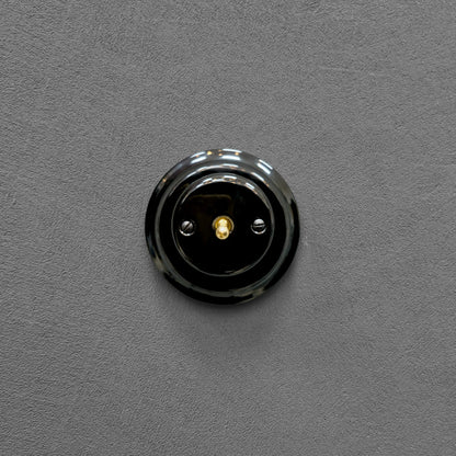 Toggle Light Switch Porcelain Loft Retro Toggle Wall Light Switch Cover 1-gang 2-way Flush Mounted Vintage Cottage Home Ceramic Black