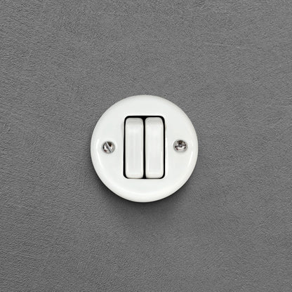 Light Switch Porcelain Loft Retro 2 Gang Two-way Surface-Mounting Vintage Cottage Ceramic White