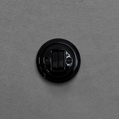 Surface-Mounting 2 Gang Two-Way Light Switch Porcelain Loft Retro Vintage Cottage Ceramic Black