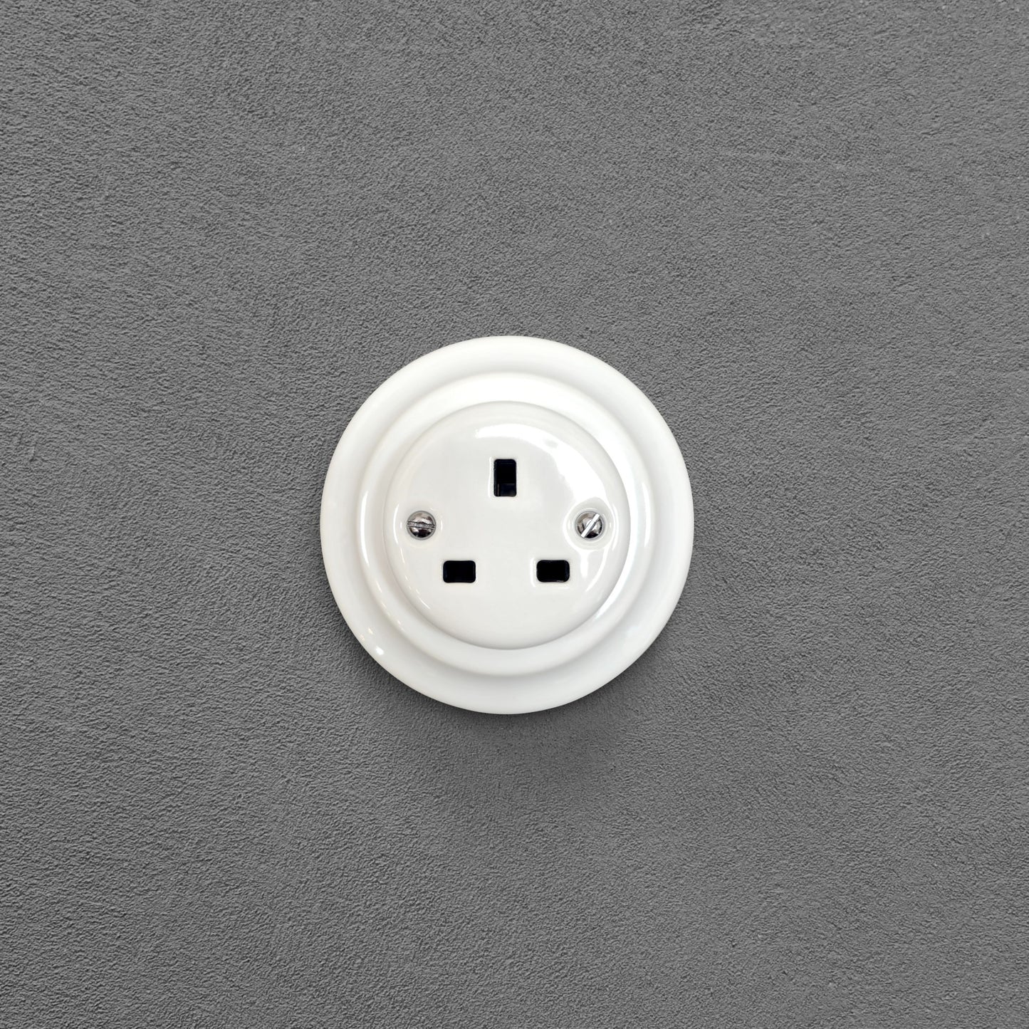 Power Socket Plug Porcelain UK 3 Prong Loft Retro Electrical Flush Mounted Vintage Cottage White Ceramic