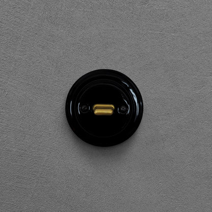Toggle Wall Light Switch Porcelain Cover 1 Crossing / Intermediate Switch Surface Mounted Loft Retro Vintage Cottage Ceramic Black