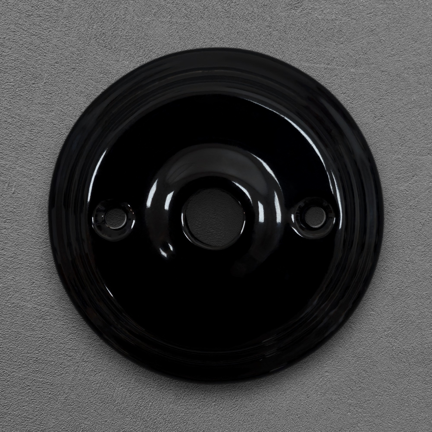 black porcelain flat ceiling rose 70x25mm, front