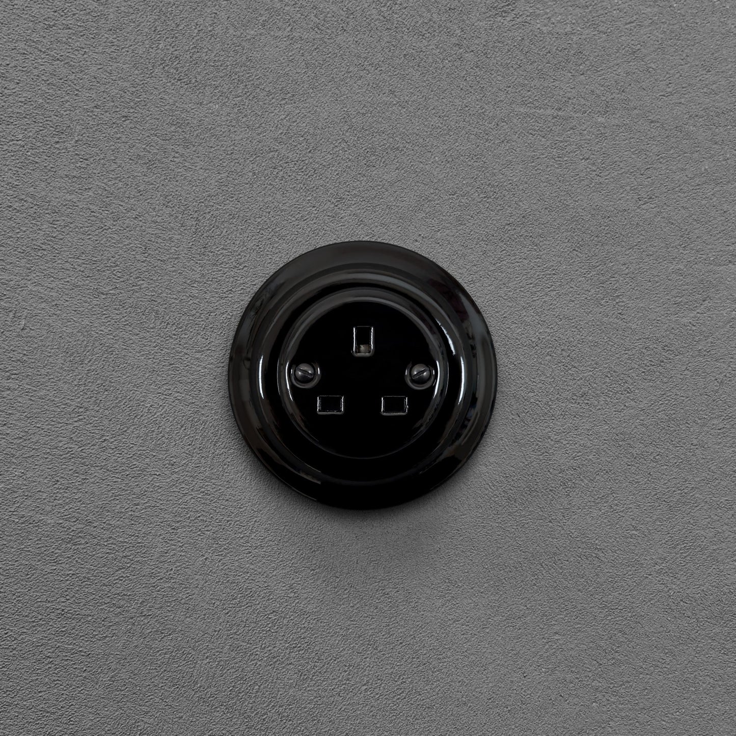 Black porcelain UK Plug Socket, flush-mounted