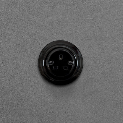 Black porcelain UK Plug Socket, flush-mounted