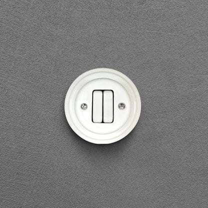 Surface-Mounting 2 Gang Two-Way Light Switch Porcelain Loft Retro Vintage Cottage Ceramic White