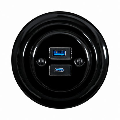 Flush Mount USB A+C Charging Socket – Single in Black Porcelain
