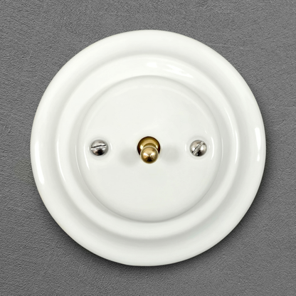 Toggle Light Switch Porcelain Loft Retro Toggle Wall Light Switch Cover 1-gang 2-way Flush Mounted Vintage Cottage Home Ceramic White