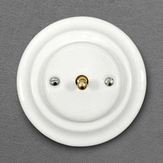 Toggle Light Switch Porcelain Loft Retro Toggle Wall Light Switch Cover 1-gang 2-way Flush Mounted Vintage Cottage Home Ceramic White