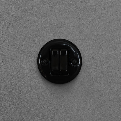 Light Switch Porcelain Loft Retro 2 Gang Two-way Surface-Mounting Vintage Cottage Ceramic Black