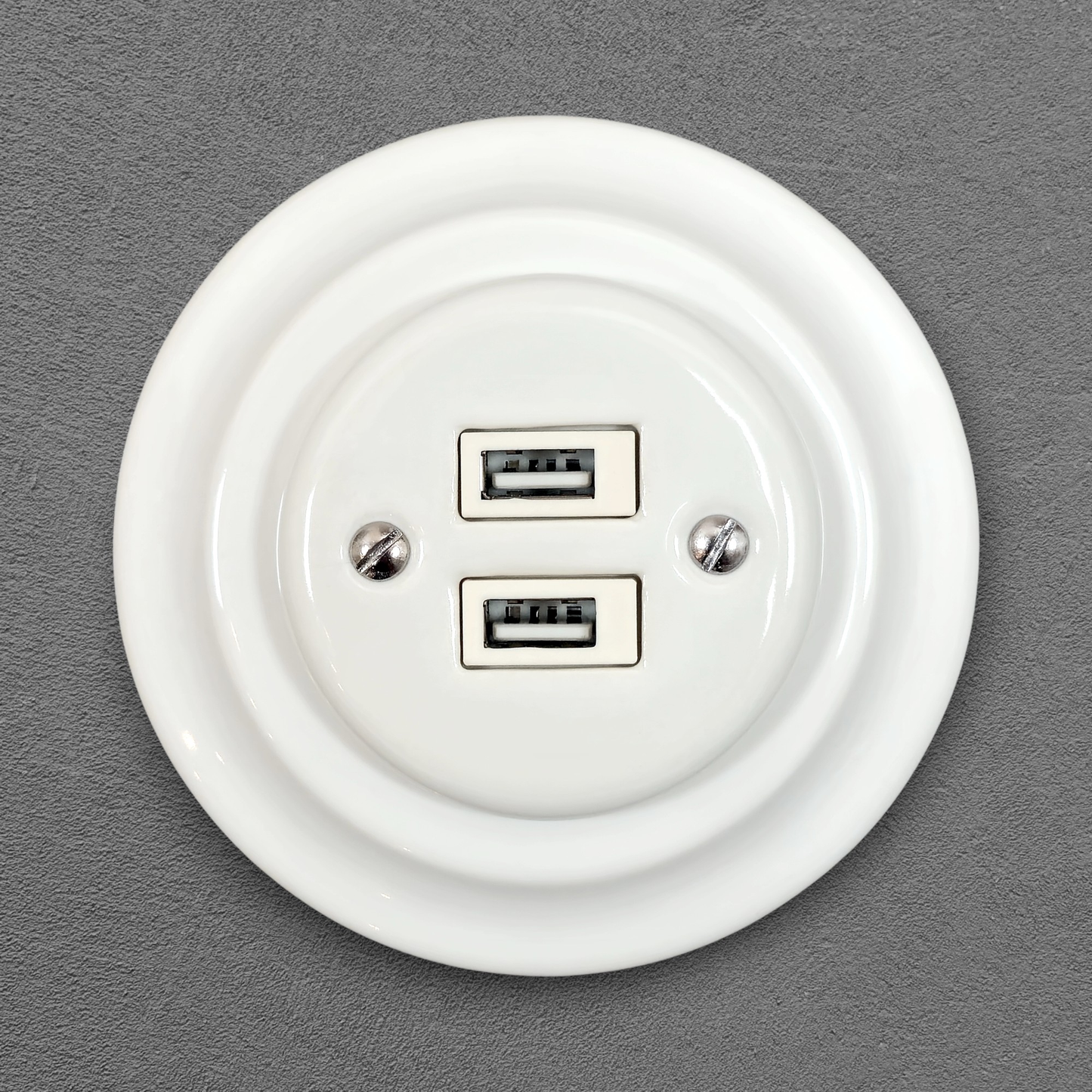 Porcelain Loft Retro Electrical USB Charging Socket Flush-Mounting Vintage Cottage Ceramic White