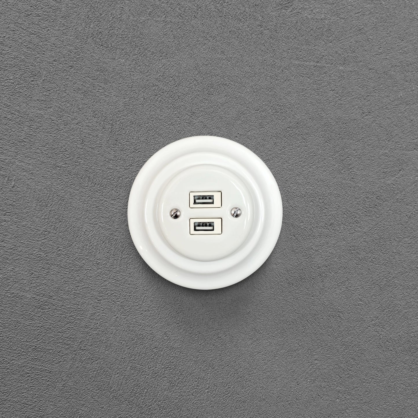 Porcelain Loft Retro Electrical USB Charging Socket Flush-Mounting Vintage Cottage Ceramic White