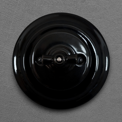 black porcelain double1way rotary switch, flush-mount, front