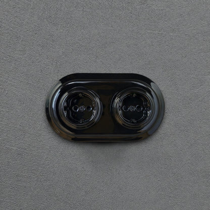 Double Power Socket Porcelain Loft Retro Electrical German Schuko Flush-Mounting Vintage Cottage Ceramic Black