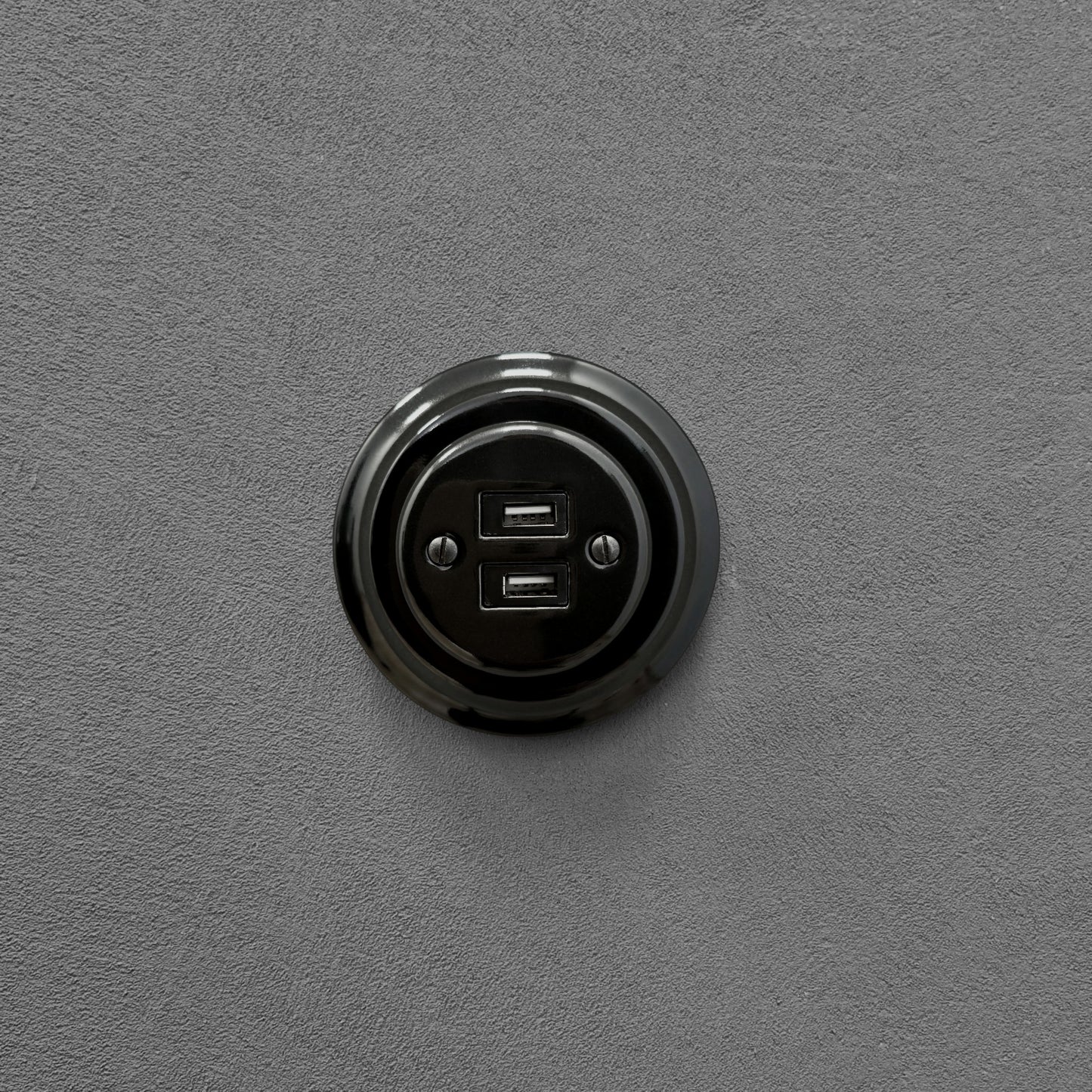 Porcelain Loft Retro Electrical USB Charging Socket Flush-Mounting Vintage Cottage Ceramic Black