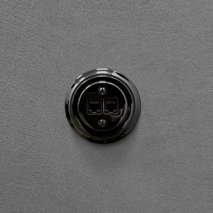 Porcelain Loft Retro Electrical Network CAT.5E Socket RJ45 Flush-Mounting Vintage Cottage Ceramic Black