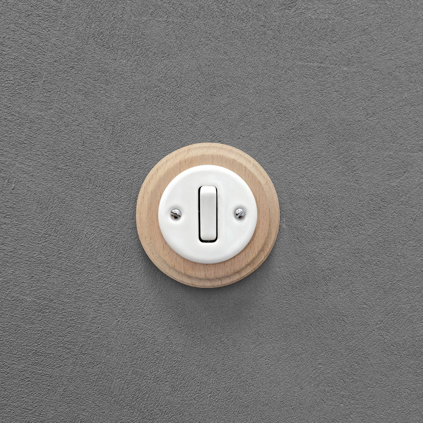 Wooden Frame Porcelain Light Switch Loft Retro 1-gang Two-way Flush-Mounting Vintage Cottage Ceramic Natural Beige With White