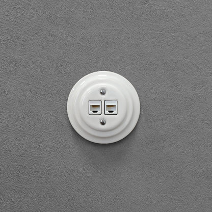 Porcelain Loft Retro Electrical Network CAT.5E Socket RJ45 Flush-Mounting Vintage Cottage Ceramic White