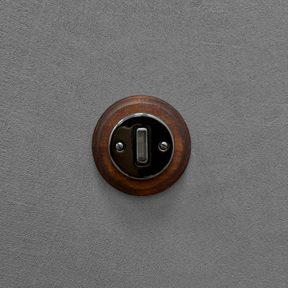 black porcelain 1gang2way light switch dark wood frame, flush-mount