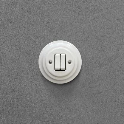 Light Switch Porcelain Loft Retro 2-gang Two-way Flush-Mounting Vintage Cottage Ceramic White