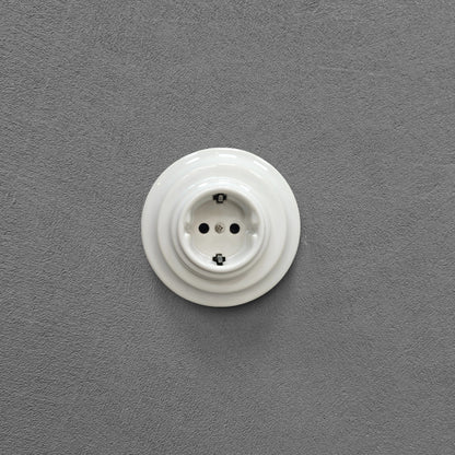 Power Sockets Porcelain German Schuko Loft Retro Electrical Flush-Mounting Vintage Cottage Ceramic White