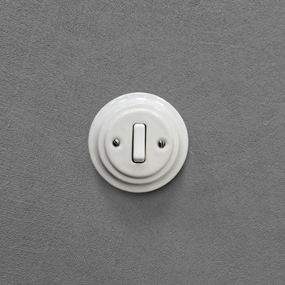 Rocker Slim Light Switch Porcelain Loft Retro 1-gang Two-way Flush Mounted Vintage Cottage Ceramic White