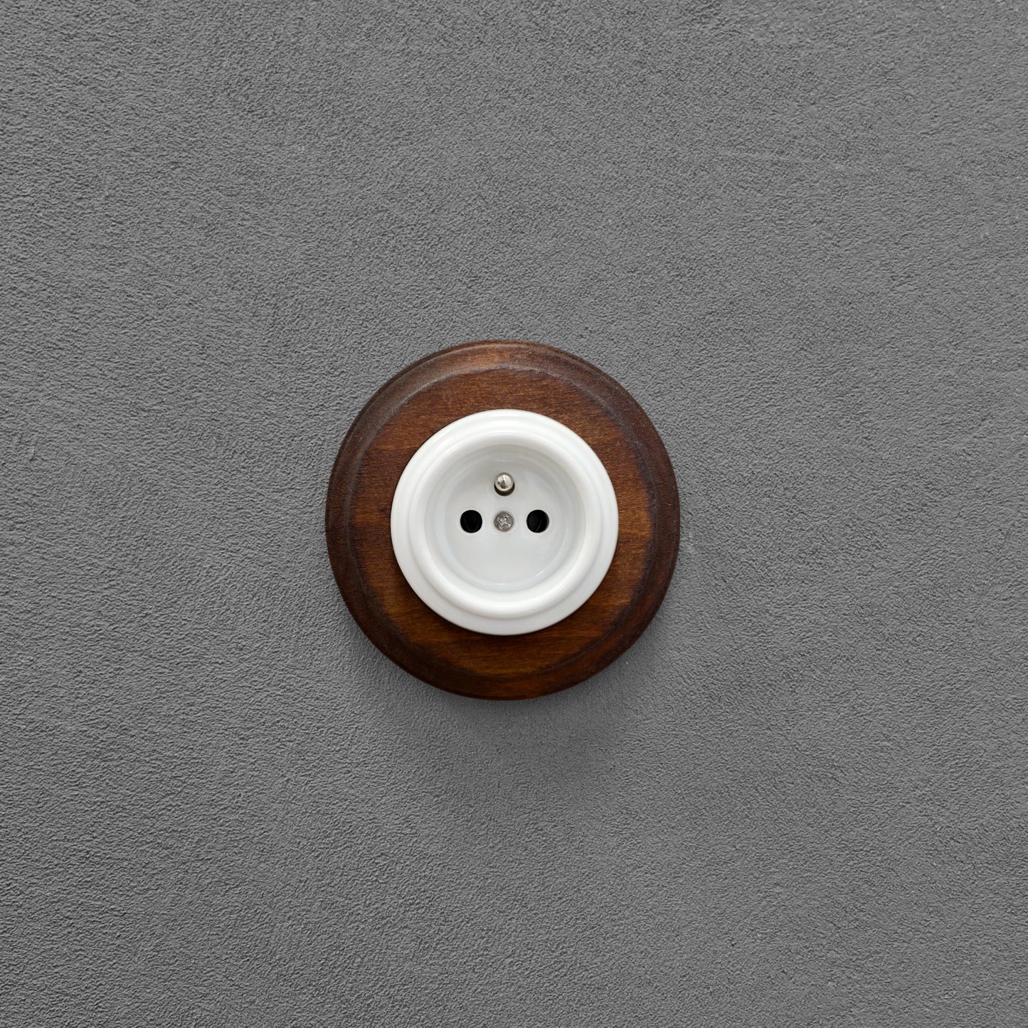 Wooden French Power Socket Porcelain Loft Retro Electrical Flush-Mounting Vintage Cottage Ceramic Brown With White