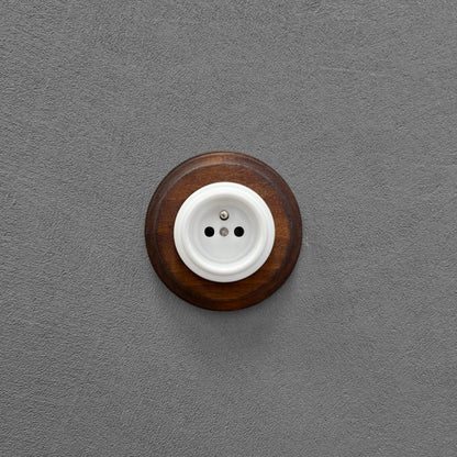 Wooden French Power Socket Porcelain Loft Retro Electrical Flush-Mounting Vintage Cottage Ceramic Brown With White