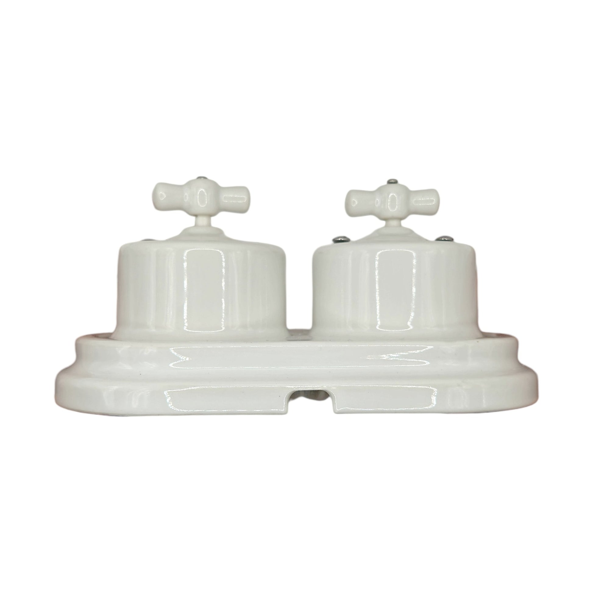 double white porcelain intermediate rotary light switch, surface-mount, side