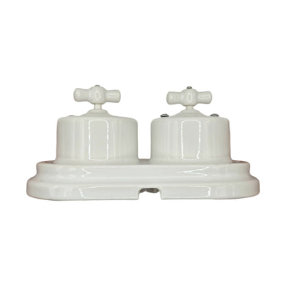 Double Retro Style White Ceramic Type-2 Double One-Way Rotary Light Switch Surface-Mounted