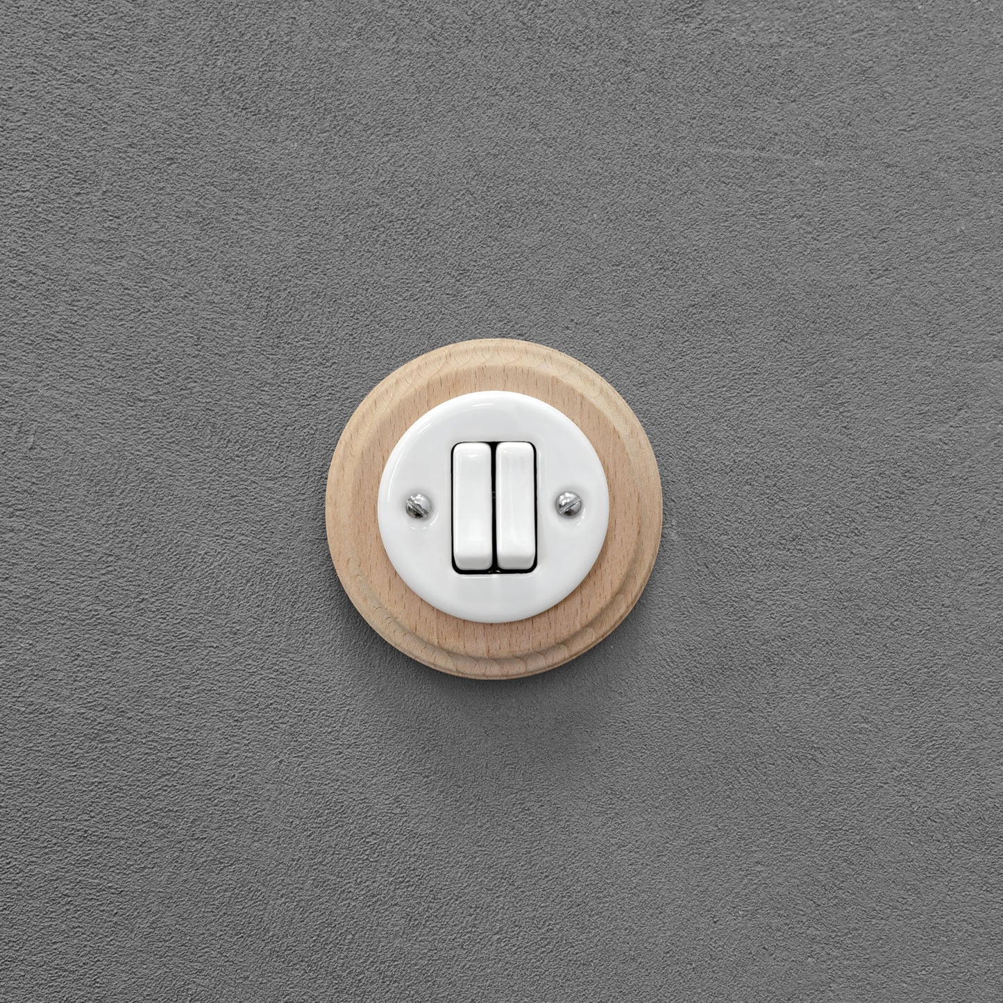 Wooden Frame Porcelain Light Switch Loft Retro 2-gang Two-way Flush-Mounting Vintage Cottage Ceramic Natural Beige With White