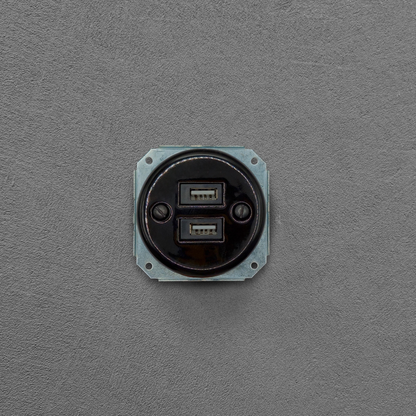 Black porcelain USB-A charging socket insert, flush-mounted