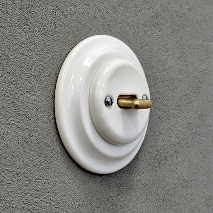 Porcelain Toggle Light Switch – Retro Loft Style | Vintage Design, Flush-Mounted, Intermediate / Crossing Switch White Ceramic