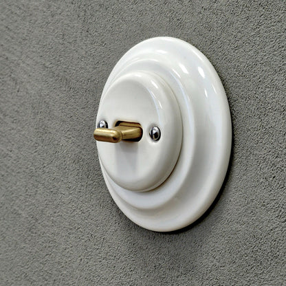 Porcelain Toggle Light Switch – Retro Loft Style | Vintage Design, Flush-Mounted, Intermediate / Crossing Switch White Ceramic
