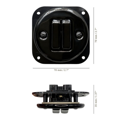 black porcelain 2gang2pole light switch insert, flush-mount, measurements