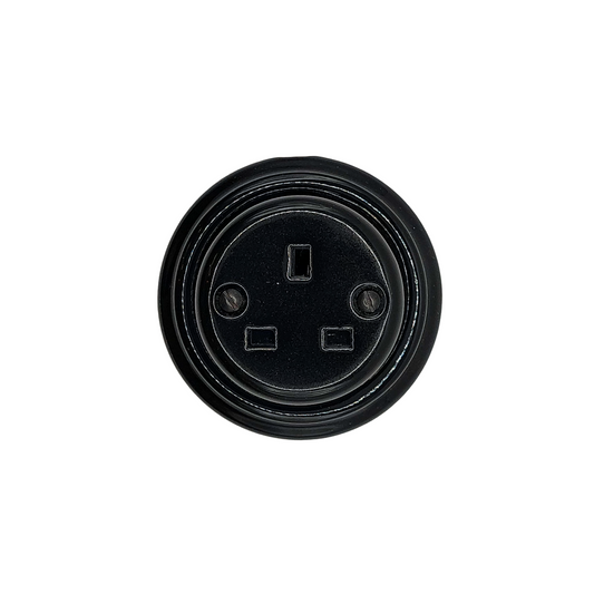 Power Socket 3 Prong UK Porcelain Surface Mounted Loft Retro Electrical Surface Mounted Vintage Cottage Ceramic Black
