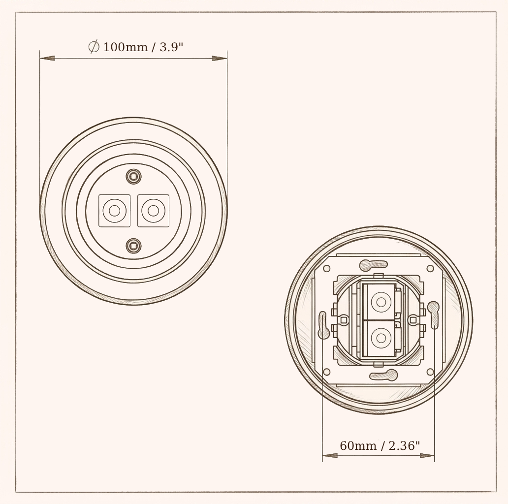 Flush Mount Duo Audio Socket – Black Porcelain