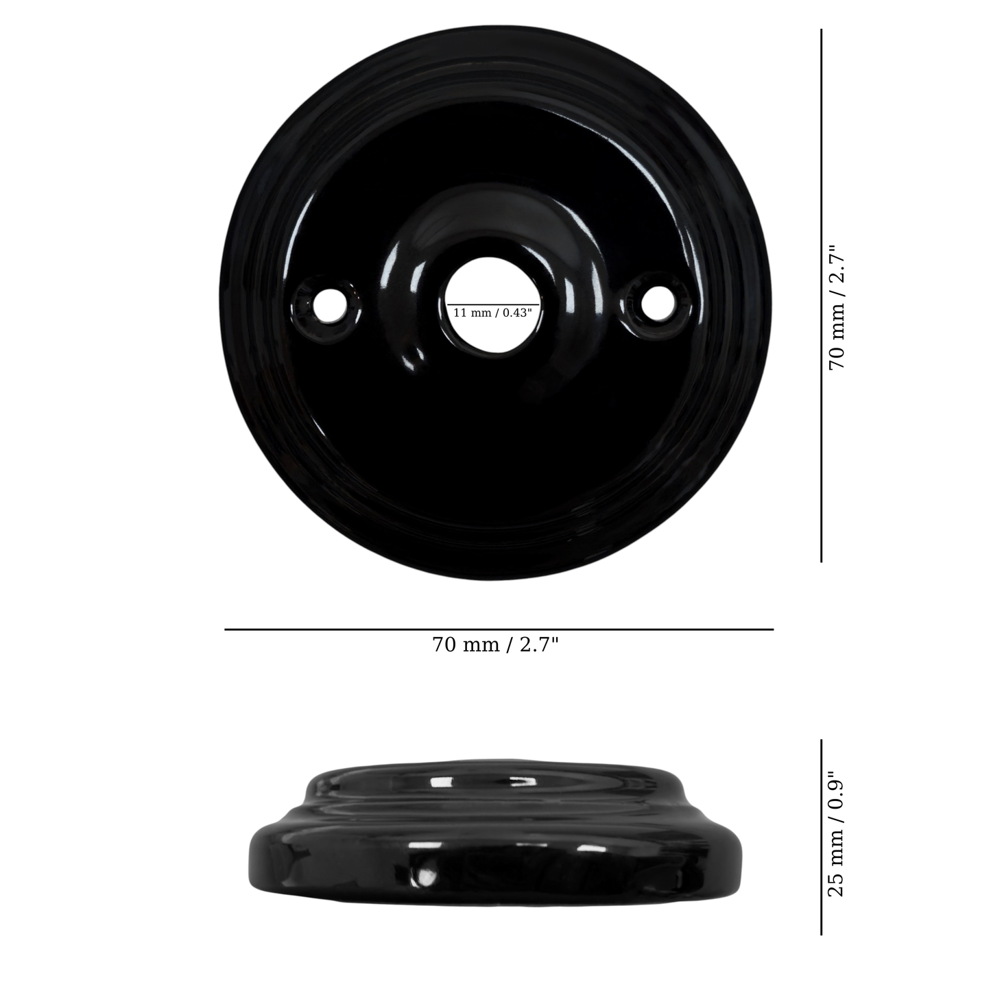 Surface Mount Flat Shaped Ceiling Rose - 70x70x25mm | Porcelain