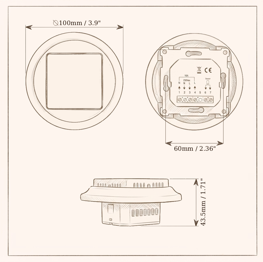 Flush Mount Digital Heating Thermostat – Black Porcelain