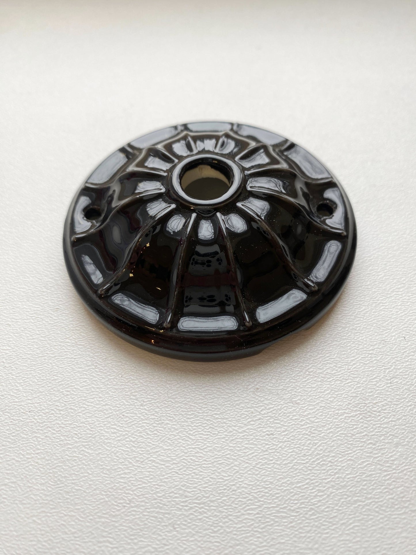 Ceiling Rose Lined Design Porcelain Surface Mounting Vintage Loft Retro Cottage Ceramic Black