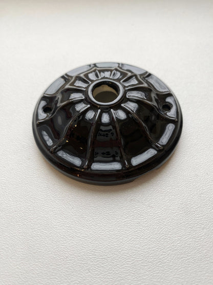 Ceiling Rose Lined Design Porcelain Surface Mounting Vintage Loft Retro Cottage Ceramic Black